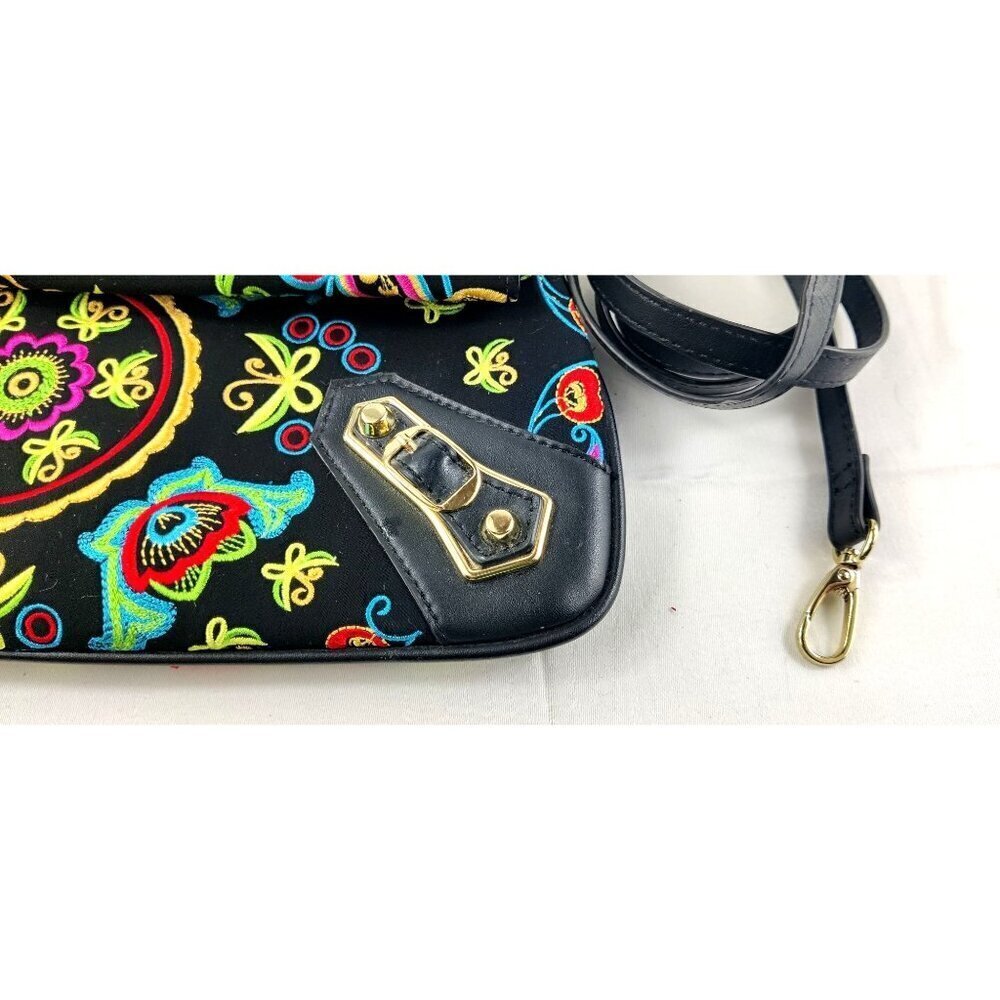 Fricaine Black Treasure Clutch Crossbody Luxury Boho Exotic Embroidered Flowers - Picture 12 of 12